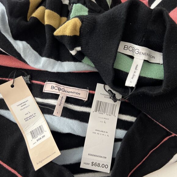 BCBGeneration Skirt Set Women Large Black Pink Striped Sweater Mini Casual - Picture 5 of 16